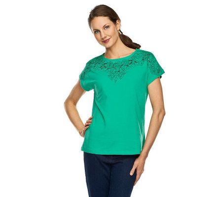 Isaac Mizrahi Live! Knit Top with Floral Cutout Embroidery - A230763