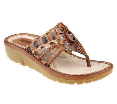 Earth Gale Leather Thong Sandals with Braid Detail - A231363