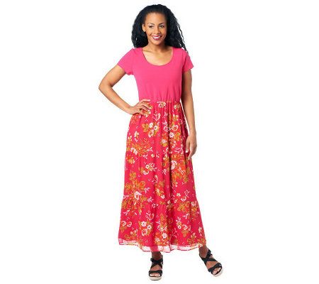 Isaac Mizrahi Live! Floral Tiered Ankle Length Dress - A231663