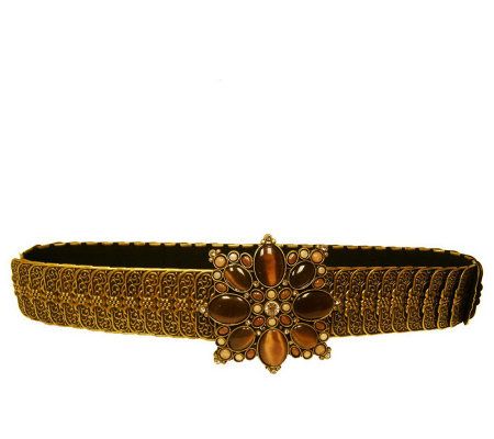 Kelli Kouri Wide Stretch Metal Belt w/Stones onBuckle - A241263