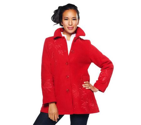 Susan Graver Fleece Knit Embroidered Swing Jacket - A81863