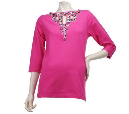 Bob Mackies Embroidered Cut-Out Pullover Top w/ 3/4 Sleeves - A200164