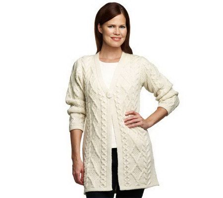 Aran Craft Merino Wool One Button Sweater Coat - A209664