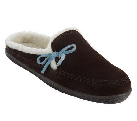 Clarks Cow Suede Clog Slippers w/Bow Detail & Faux Fur Lining - A211064