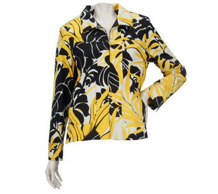Susan Graver Printed Cotton Zip Front Jacket with Pockets - A213364