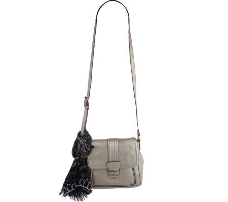 Isaac Mizrahi Live! Pebble Leather Flap Crossbody Bag with Scarf - A213764