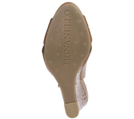 Tignanello Leather Peep Toe Wedge Slingbacks with Button Detail