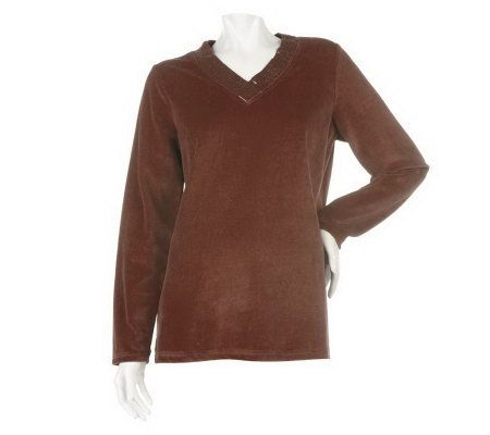 Quacker Factory Long Sleeve Sequin Velour Top - A217164