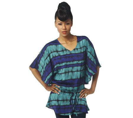 Belle Gray by Lisa Rinna Abstract Stripe Tunic with Waist Detail - A222264