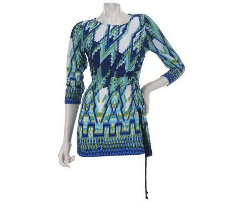 Attitudes by Renee Border Print Tunic with Adjustable Tie - A222864