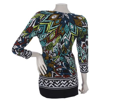 Attitudes by Renee Border Print Tunic with Adjustable Tie