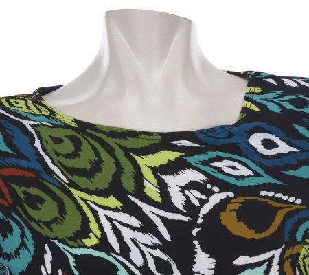 Attitudes by Renee Border Print Tunic with Adjustable Tie