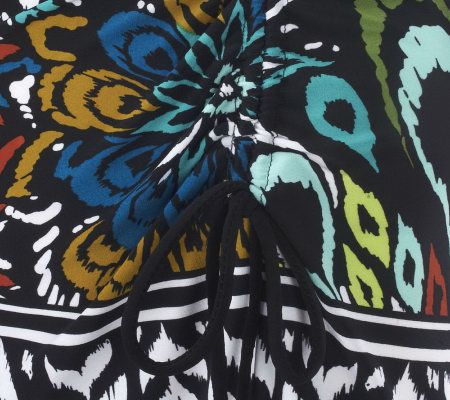 Attitudes by Renee Border Print Tunic with Adjustable Tie