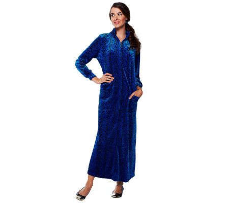 Joan Rivers Petite Length Velour Animal Print Zip  Lounger - A229864