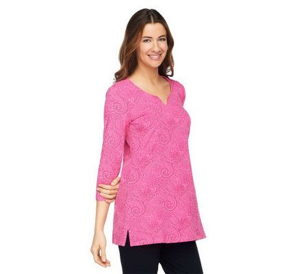 Liz Claiborne New York 3/4 Sleeve Paisley Print Knit Tunic - A230564
