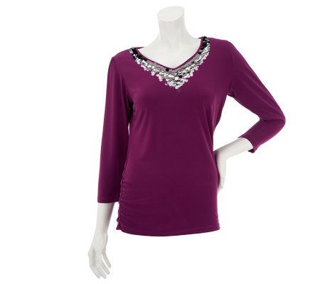 Bob Mackies Sequin Embellished V-neck Top - A230764