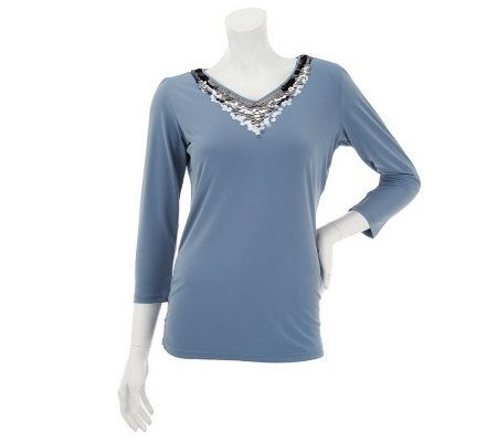 Bob Mackies Sequin Embellished V-neck Top - A230764