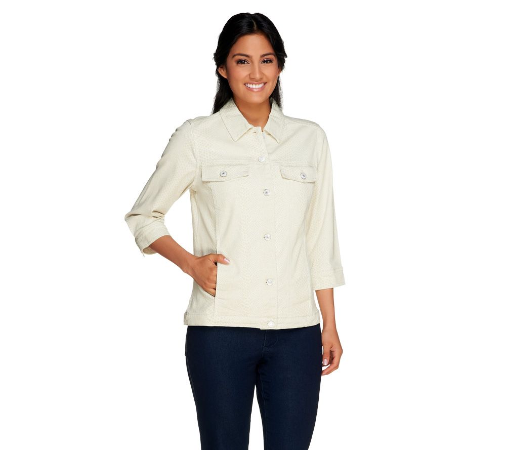 Denim & Co. Stretch Twill Cobra Print Jean Jacket - A231364