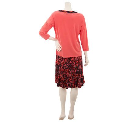 Susan Graver Liquid Knit 3/4 Sleeve Top and Printed Skirt