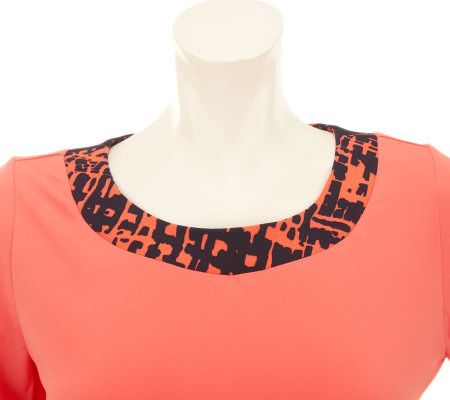 Susan Graver Liquid Knit 3/4 Sleeve Top and Printed Skirt