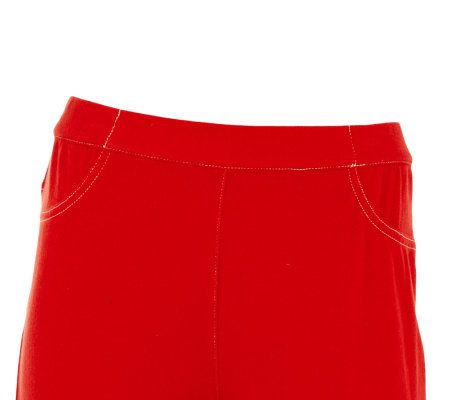 Bob Mackies Smart Denim Side Slit Leggings w/ Exposed Stitch