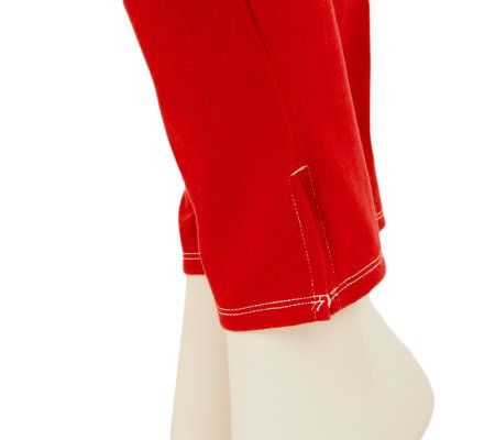 Bob Mackies Smart Denim Side Slit Leggings w/ Exposed Stitch