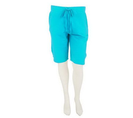 Susan Graver Solid French Terry Bermuda Shorts w/ Drawstring - A233364