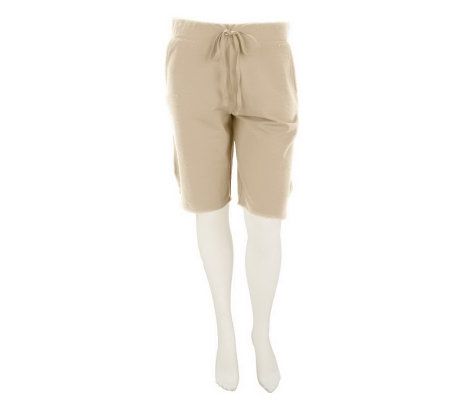 Susan Graver Solid French Terry Bermuda Shorts w/ Drawstring - A233364