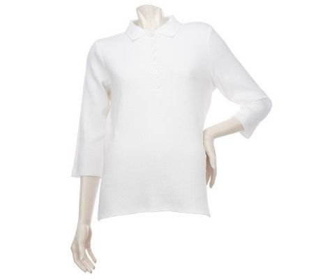 Denim & Co. Stretch 3/4 Sleeve Thermal Polo Shirt - A2464