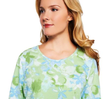 Denim & Co. 3/4 Sleeve Round Neck Watercolor Print Top