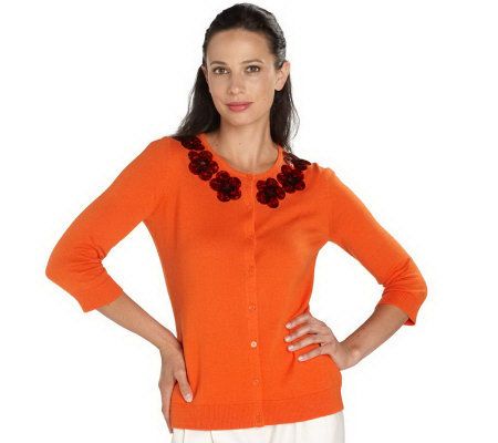 Isaac Mizrahi Live! 3/4 Sleeve Cardigan with Paillette - A202765