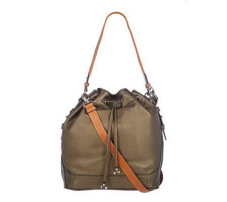 Isaac Mizrahi Live! Pebble Leather Drawstring Hobo with Strap - A210065