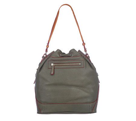 Isaac Mizrahi Live! Pebble Leather Drawstring Hobo with Strap