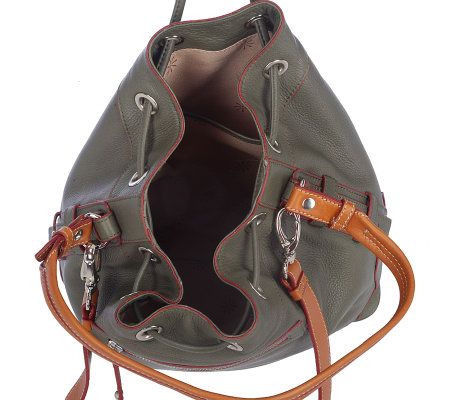 Isaac Mizrahi Live! Pebble Leather Drawstring Hobo with Strap