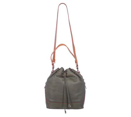 Isaac Mizrahi Live! Pebble Leather Drawstring Hobo with Strap