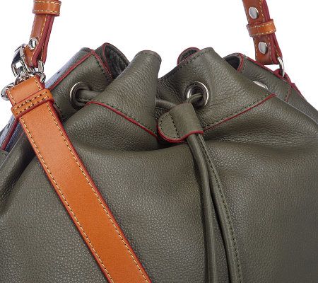 Isaac Mizrahi Live! Pebble Leather Drawstring Hobo with Strap