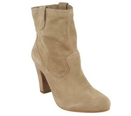 B. Makowsky Suede Pull-on Stacked Heel Ankle Boots - A211965