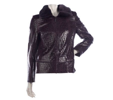 Bradley by Bradley Bayou Croco Embossed Jacket with Faux Fur Collar - A212265