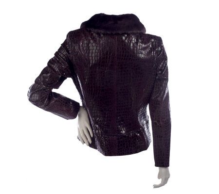 Bradley by Bradley Bayou Croco Embossed Jacket with Faux Fur Collar