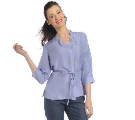 Isaac Mizrahi Live! 3/4 Sleeve Origami Pleat Silk Blouse - A213465