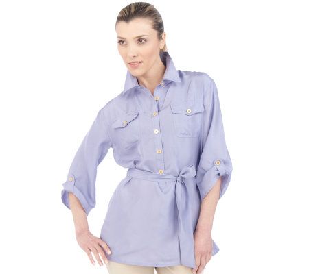 Isaac Mizrahi Live! 3/4 Sleeve Silk Blouse with Removable Belt - A213665