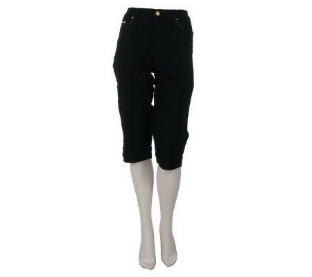 Denim & Co. Stretch Twill Pedal Pushers with Gold Trim - A213765