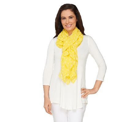 Susan Graver Polka-dot Print Chiffon Scarf with Ruched Detailing - A214365