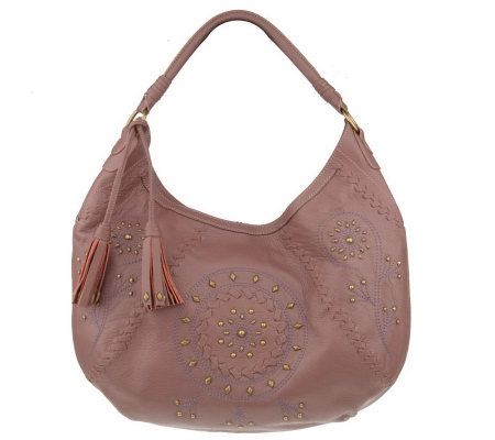Fiore by Isabella Fiore Leather Hobo w/ Embroidery and Stud Details - A214565