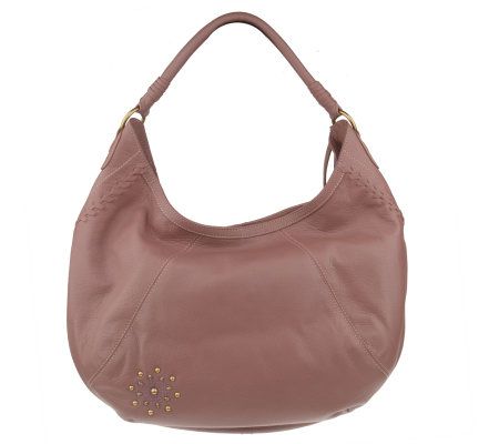 Fiore by Isabella Fiore Leather Hobo w/ Embroidery and Stud Details