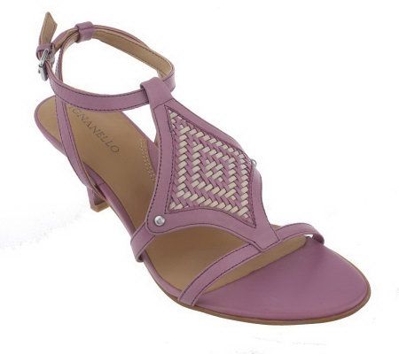 Tignanello Leather Kitten Heel Sandals with Woven Detail