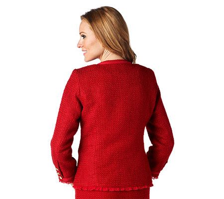 Joan Rivers Parisian Chic Woven Jacket with Ruffle Detail