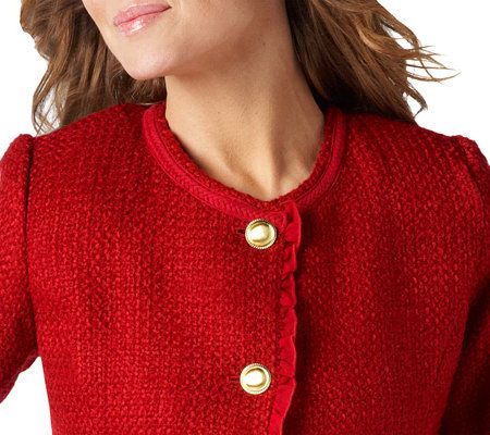 Joan Rivers Parisian Chic Woven Jacket with Ruffle Detail