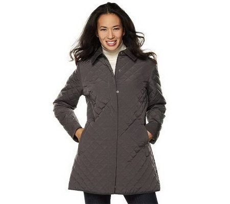 Liz Claiborne New York Quilted Coat with Corduroy Collar - A217565