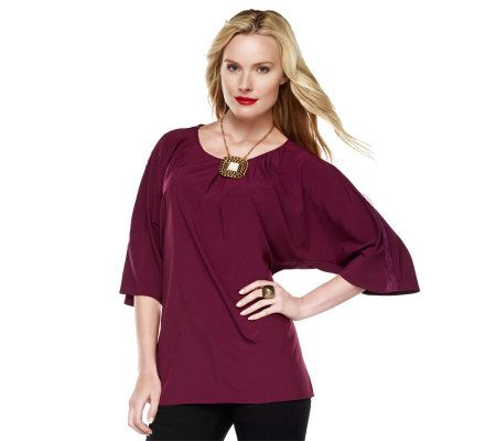 LOGO by Lori Goldstein Tunic with Lace Detail & Back Self Tie - A218365